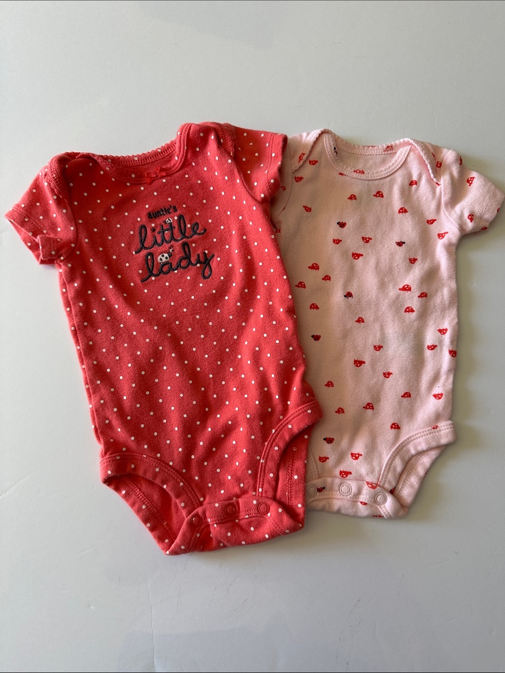 Little Lady Polka Dot & Heart Two-Pack Baby One-Pieces - Red and Light Pink